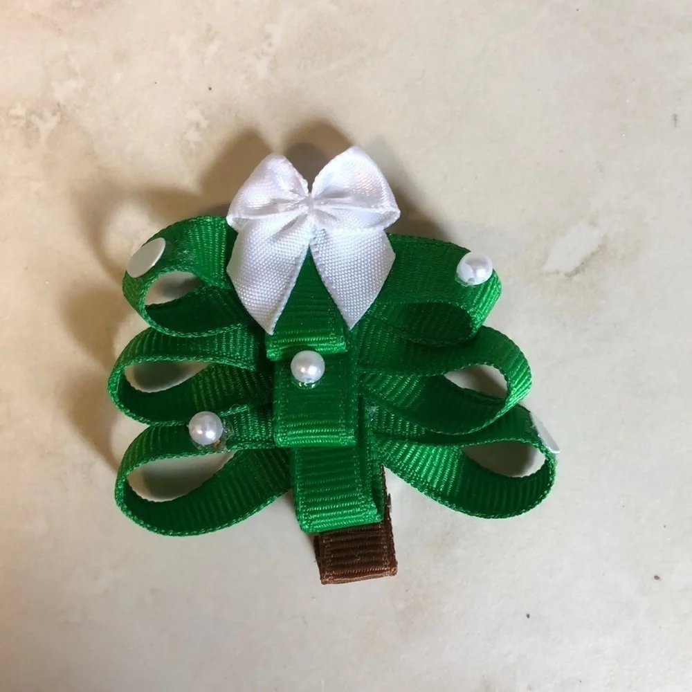 2/$15 3 Christmas Tree Barrettes | Green & Red Holiday Hair Clips | Girls